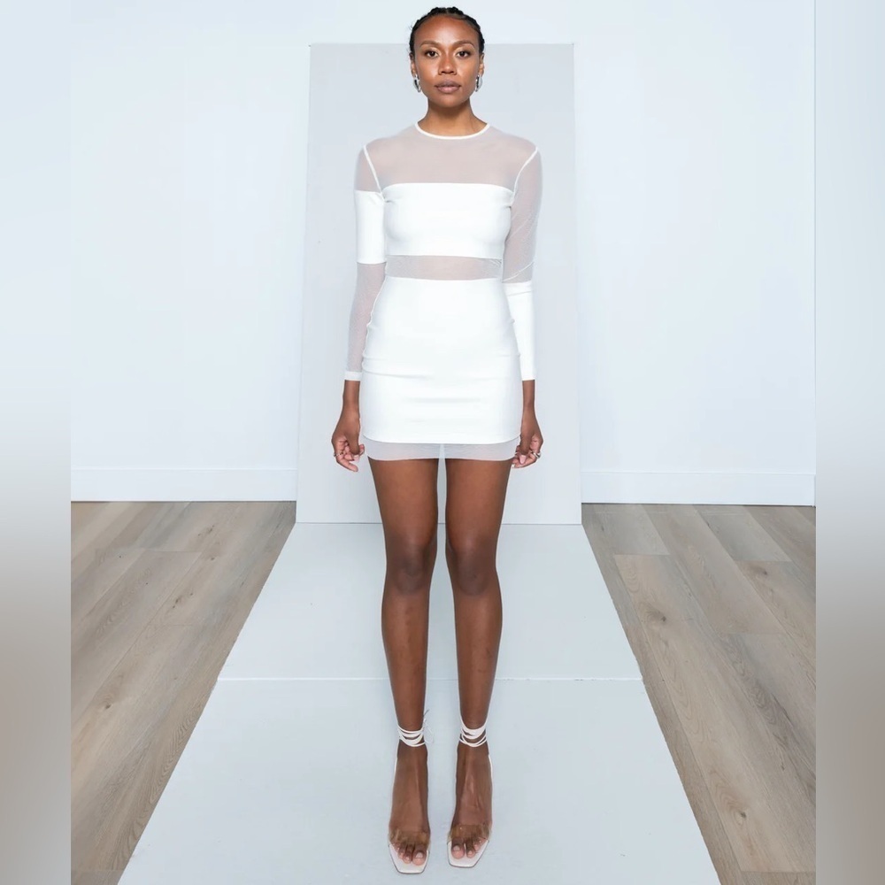 Israella Kobla Mutu Dress Mini Sheer Mesh White Long Sleeve Bridal Bachelorette